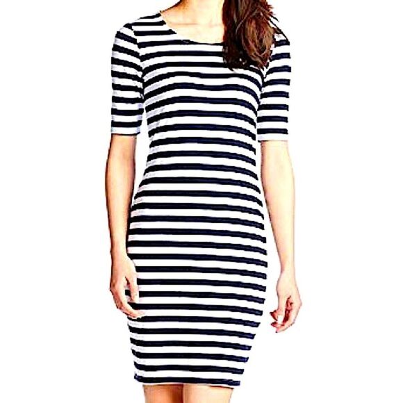 Splendid Striped 1/2 Sleeve T Shirt Bodycon Mini Dress Fitted White Black Medium - Picture 1 of 7